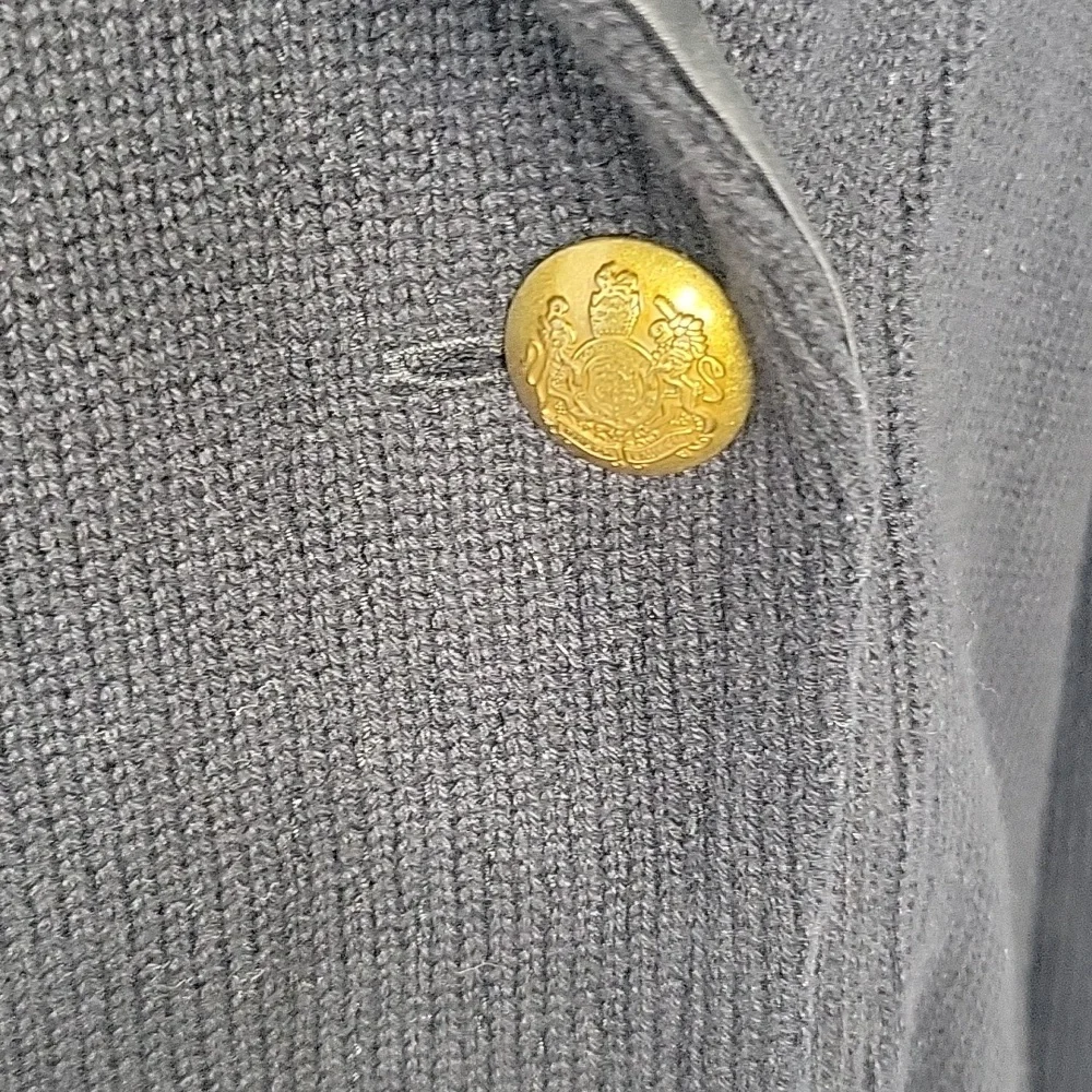Lauren Ralph Lauren Black Knit Peacock‎ Gold Buttons Jacket Large